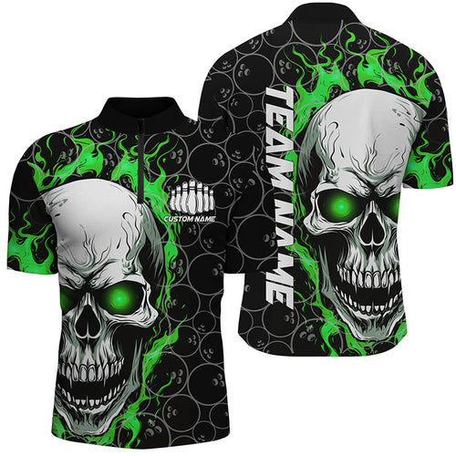 Custom Skull Bowling Quarter-Zip Shirt For Men,Flame Bowler Jerseys  5008IPHW