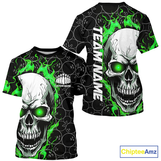 Custom Green Bowling T Shirts For Men, Bowling Team 3D All Over Printed Shirt Bowling Jersey | Blue IPHW5008