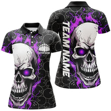 Load image into Gallery viewer, Personalized Skull Bowling Shirt For Women Custom Team&#39;S Name Flame Bowler Jerseys |  Purple IPHW5009