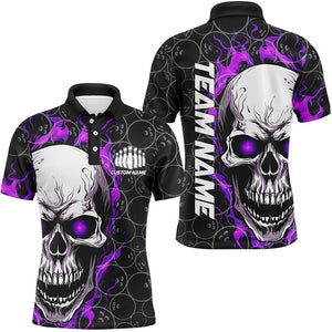 Personalized Skull Bowling Shirt For Men Custom Team'S Name Flame Bowler Jerseys |  Purple IPHW5009