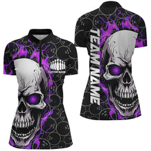 Load image into Gallery viewer, Personalized Skull Bowling Shirt For Women Custom Team&#39;S Name Flame Bowler Jerseys |  Purple IPHW5009