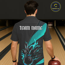 Load image into Gallery viewer, Custom Black And Blue Flame Bowling Tournament Men Hawaiian Shirts, Bowling Team Shirts IPHW6186