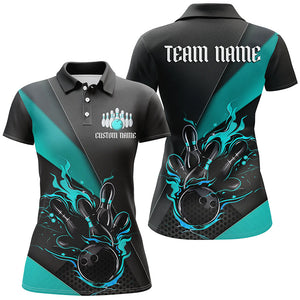 Black And Blue Custom Name Bowling Tournament Jerseys For Women, Bowling Team Shirts IPHW6186