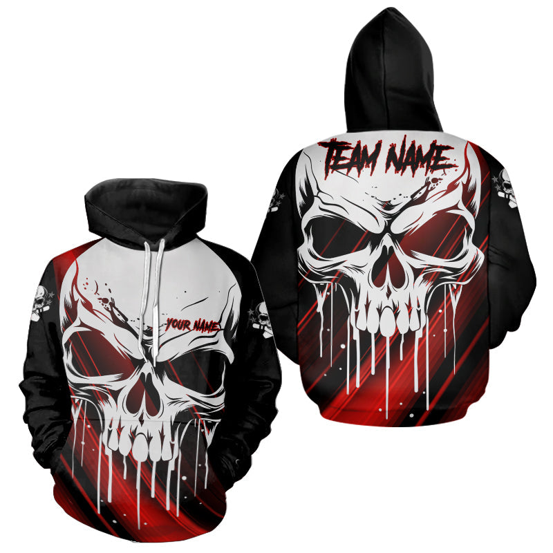 Custom Red Skull Bowling Jerseys For Men And Women Bowling Team Name Hoodie Shirt Halloween Outfits IPHW5319