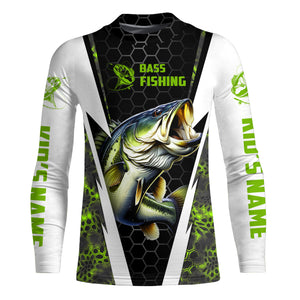 Personalized Bass Fishing jerseys, Bass Fishing Long Sleeve Fishing tournament shirts | green camo IPHW3515