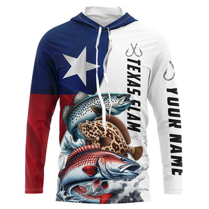 Texas Slam Redfish, Trout, Flounder Custom Long Sleeve Fishing Shirts, Texas Flag Fishing Jerseys IPHW6229