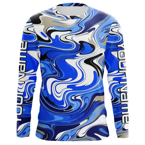 Blue Water Camo Custom Long Sleeve Performance Fishing Shirts, Sun Protection Fishing Jerseys IPHW5977