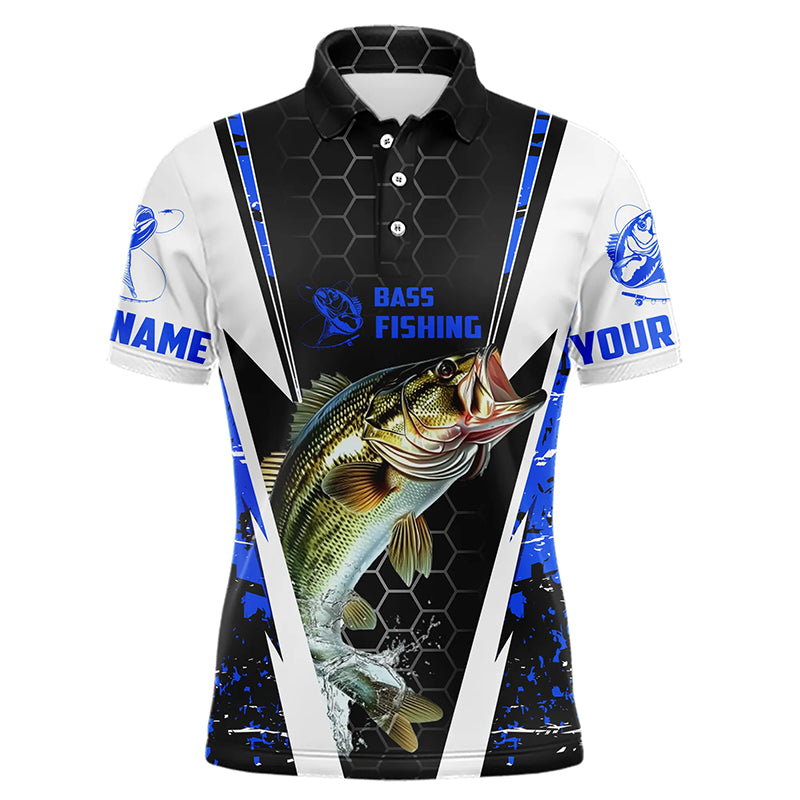 Custom Largemouth Bass Fishing Sport Jerseys, Bass Fishing Tournament Polo Shirts | Blue Camo IPHW4404