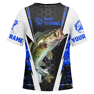 Custom Largemouth Bass Fishing Jerseys, Bass Tournament Fishing T-Shirts For Kid | Blue Camo IPHW4404