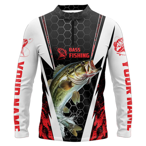 Custom Bass Fishing Jerseys, Bass Fishing Long Sleeve Quarter-Zip Tournament Shirts | Red Camo IPHW4405