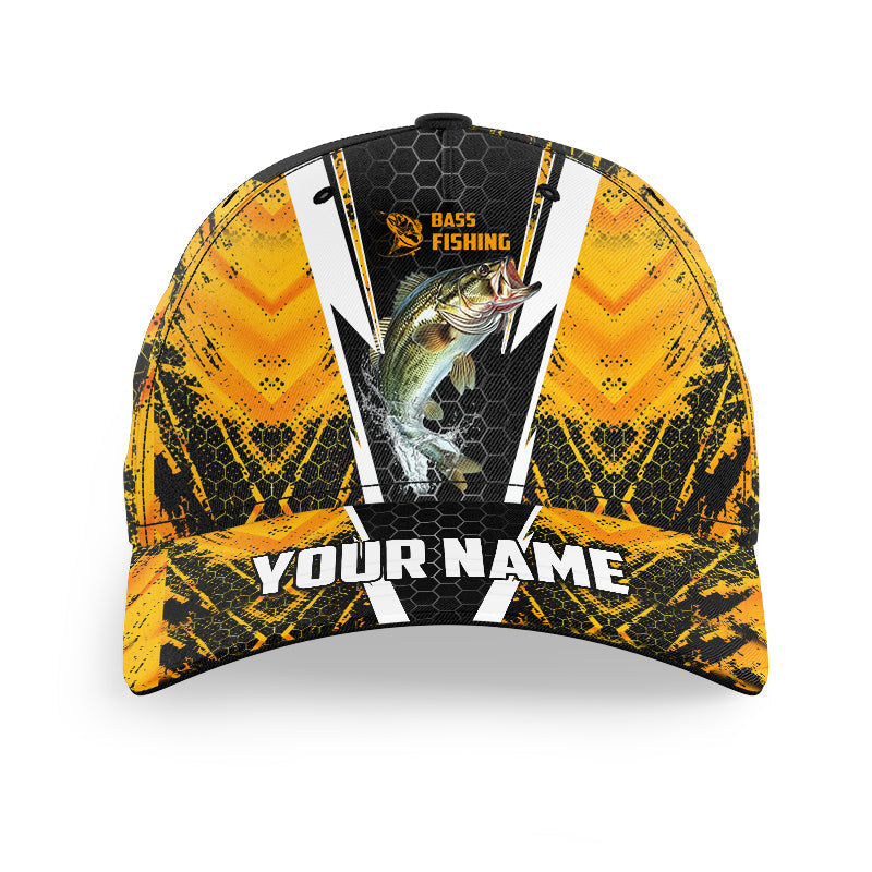 Personalized Largemouth Bass Tournament Fishing Hat, Bass Fishing Angler Cap | Yellow Camo IPHW4406