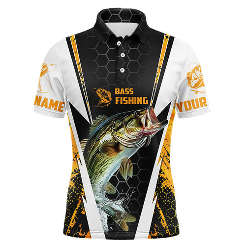 Custom Largemouth Bass Fishing Sport Jerseys, Bass Fishing Tournament Polo Shirts | Yellow Camo IPHW4406