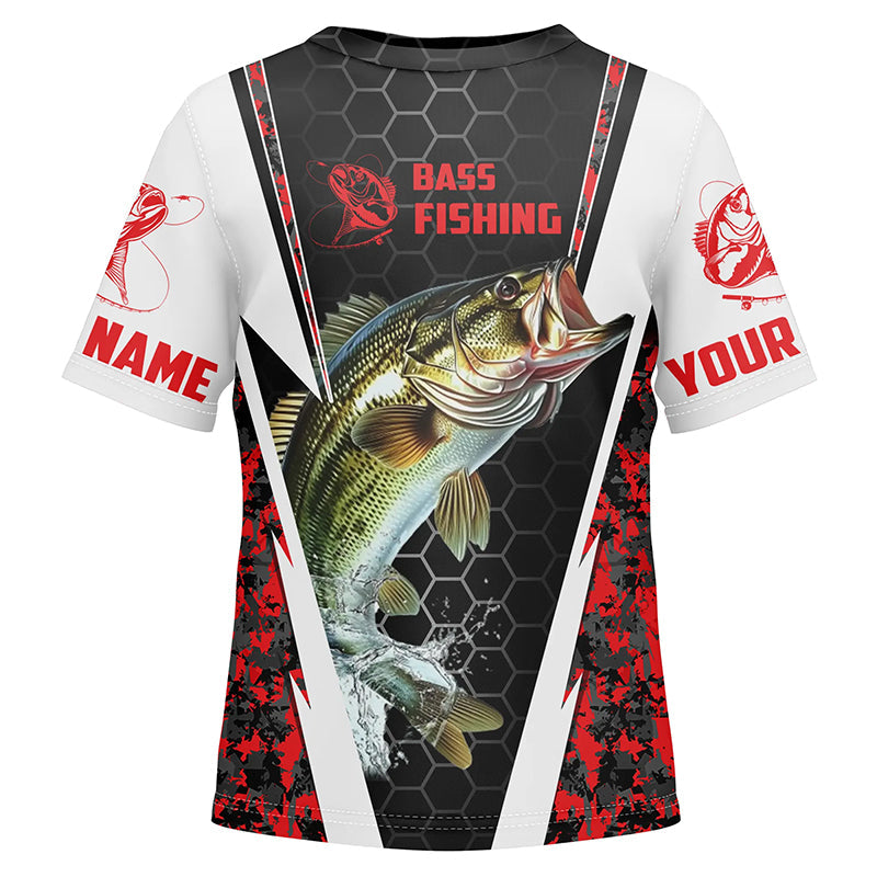 Custom Largemouth Bass Fishing Jerseys, Bass Tournament Fishing T-Shirts For Kid | Red Camo IPHW4407