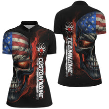 Load image into Gallery viewer, Flame Skull American Flag Custom Women&#39;s Team Bowling Shirts, Patriotic Bowling Jerseys IPHW5176