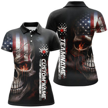 Load image into Gallery viewer, Flame Skull American Flag Custom Women's Team Bowling Shirts, Patriotic Bowling Shirt  IPHW5178