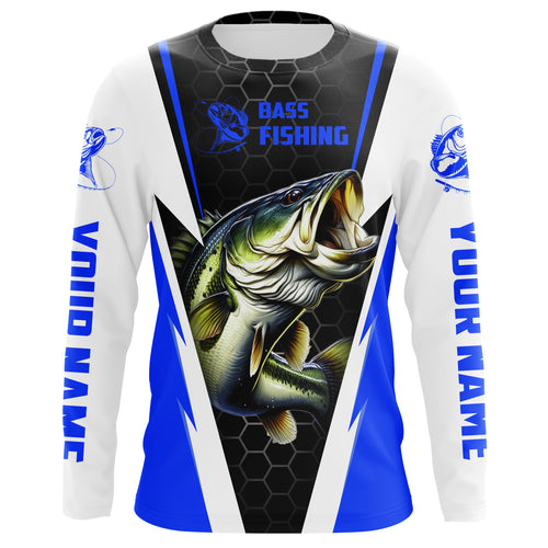 Personalized Bass Fishing jerseys, Bass Fishing Long Sleeve Fishing tournament shirts | blue IPHW3401