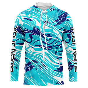 Custom Saltwater Long Sleeve Fishing Shirts Uv Protection, Sea Wave Camo Fishing Shirts IPHW5862