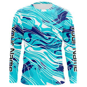 Custom Saltwater Long Sleeve Fishing Shirts Uv Protection, Sea Wave Camo Fishing Shirts IPHW5862