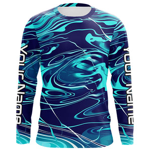 Custom Saltwater Long Sleeve Fishing Shirts Uv Protection, Sea Wave Camo Fishing Shirts IPHW5868