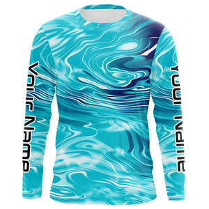 Blue Water Ripple Camo Custom Long Sleeve Performance Fishing Shirts, Uv Protection Fishing Jerseys IPHW5869