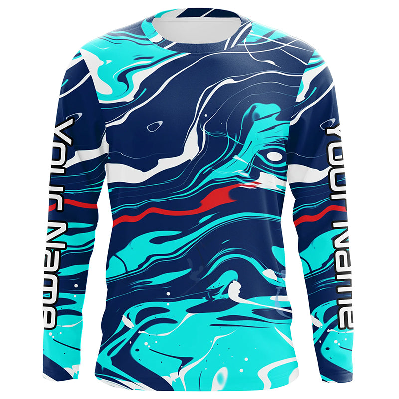 Red, White And Blue Camo Custom Long Sleeve Performance Fishing Shirts, Personalized Fishing Jerseys IPHW5871