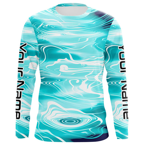 Blue Water Camo Custom Long Sleeve Performance Fishing Shirts, Sun Protection Fishing Jerseys IPHW5872