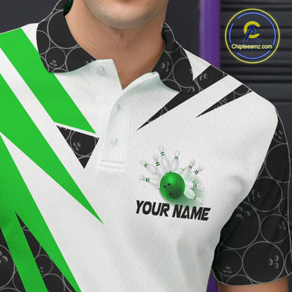 Black and White Bowling Polo, Quarter Zip Shirt for Men Custom Lightning Team bowling jerseys | Green NQS9838