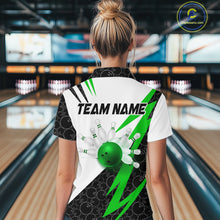 Load image into Gallery viewer, Black and White Bowling Polo, Quarter Zip Shirt for Women Custom Lightning Team bowling jersey | Green NQS9838