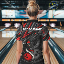 Load image into Gallery viewer, Custom Grunge Black And Red Cobra Snake Bowling Women Polo Shirts With Team Name IPHW9027