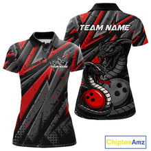 Load image into Gallery viewer, Custom Grunge Black And Red Cobra Snake Bowling Women Polo Shirts With Team Name IPHW9027