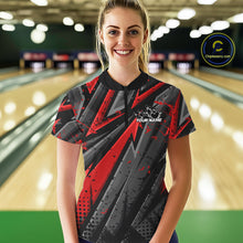 Load image into Gallery viewer, Custom Grunge Black And Red Cobra Snake Bowling Women Quarter-Zip Shirts With Team Name IPHW9027
