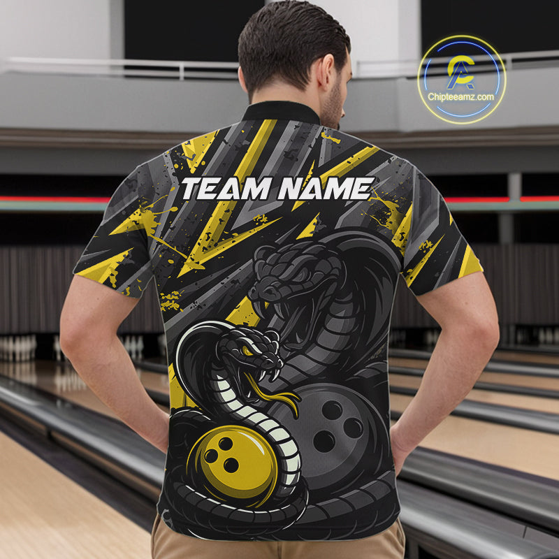 Custom Grunge Black And Yellow Cobra Snake Bowling Men Quarter-Zip Shirts With Team Name IPHW9028