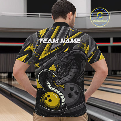 Custom Grunge Black And Yellow Cobra Snake Bowling Men Quarter-Zip Shirts With Team Name IPHW9028