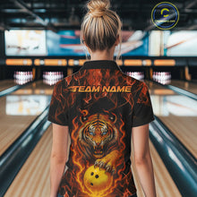 Load image into Gallery viewer, Custom Fire Flame Tiger Bowling Team Polo Shirts For Women, Tournament Bowling Outfit IPHW9037