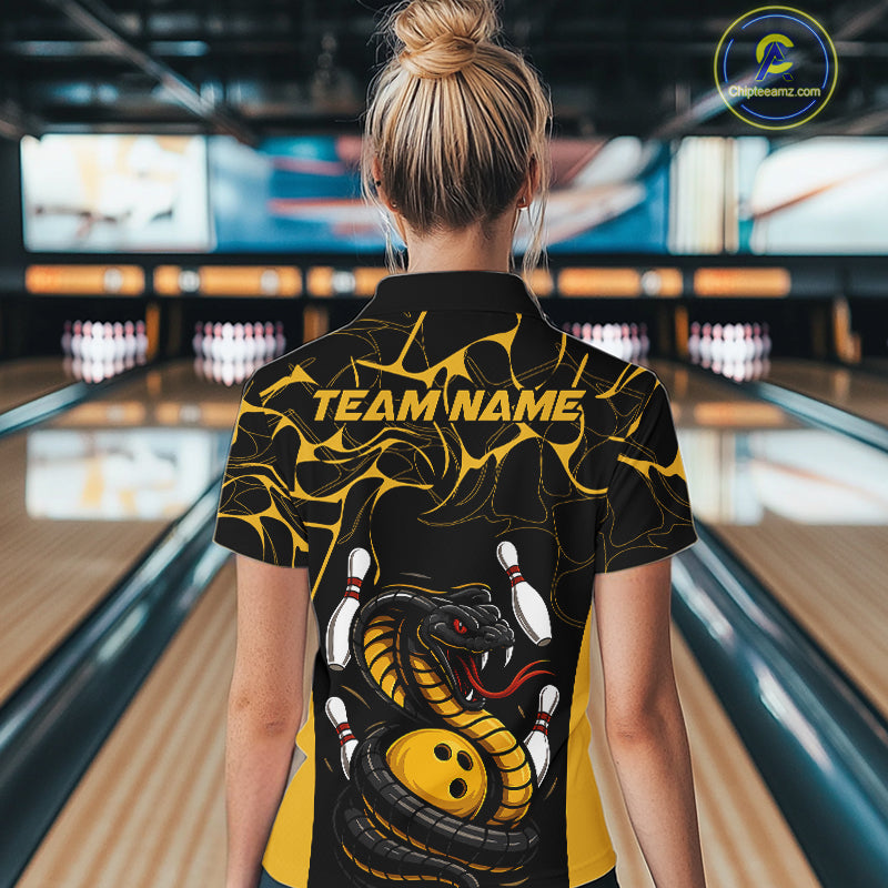 Custom Black And Yellow Cobra Snake Bowling Jerseys, Bowling Team Women Quarter-Zip Shirt IPHW9038