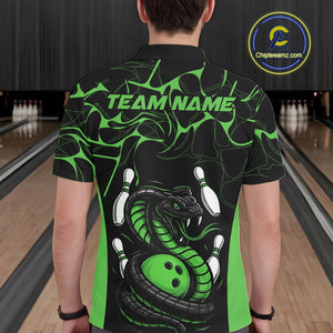 Custom Black And Green Cobra Snake Bowling Jerseys, Bowling Team Men Polo Shirts IPHW9039