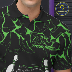 Custom Black And Green Cobra Snake Bowling Jerseys, Bowling Team Men Polo Shirts IPHW9039