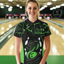 Load image into Gallery viewer, Custom Black And Green Cobra Snake Bowling Jerseys, Bowling Team Women Quarter-Zip Shirts IPHW9039