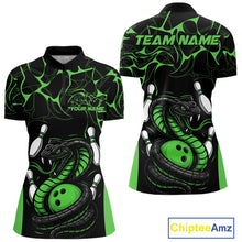 Load image into Gallery viewer, Custom Black And Green Cobra Snake Bowling Jerseys, Bowling Team Women Quarter-Zip Shirts IPHW9039