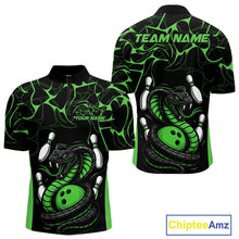 Load image into Gallery viewer, Custom Black And Green Cobra Snake Bowling Jerseys, Bowling Team Men Quarter-Zip Shirts IPHW9039