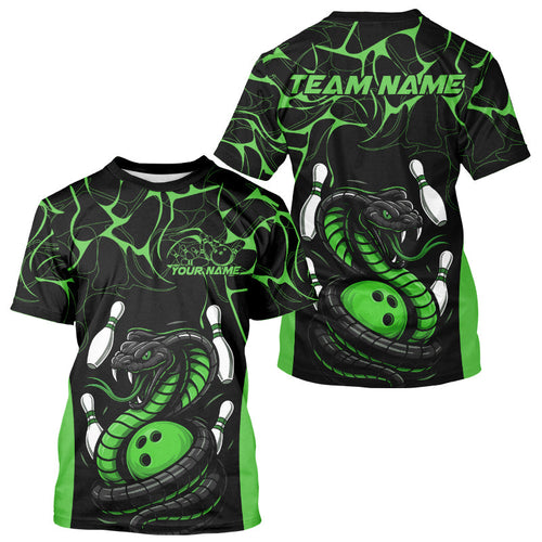 Custom Black And Green Cobra Snake Bowling Jerseys, Bowling Team Men T-Shirts IPHW9039