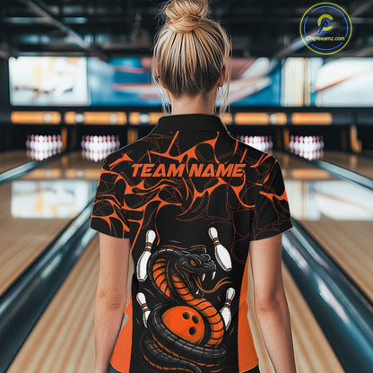 Custom Black And Orange Cobra Snake Bowling Jerseys, Bowling Team Women Quarter-Zip Shirt IPHW9040