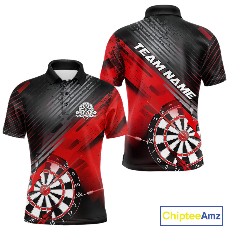 Custom Grunge Red Dartboard Dart Team Polo Shirts For Men, Dart Players Jerseys IPHW9974