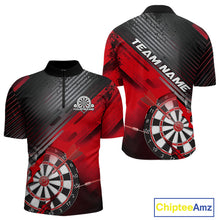 Load image into Gallery viewer, Custom Grunge Red Dartboard Dart Team Quarter-Zip Shirts For Men, Dart Players Jerseys IPHW9974