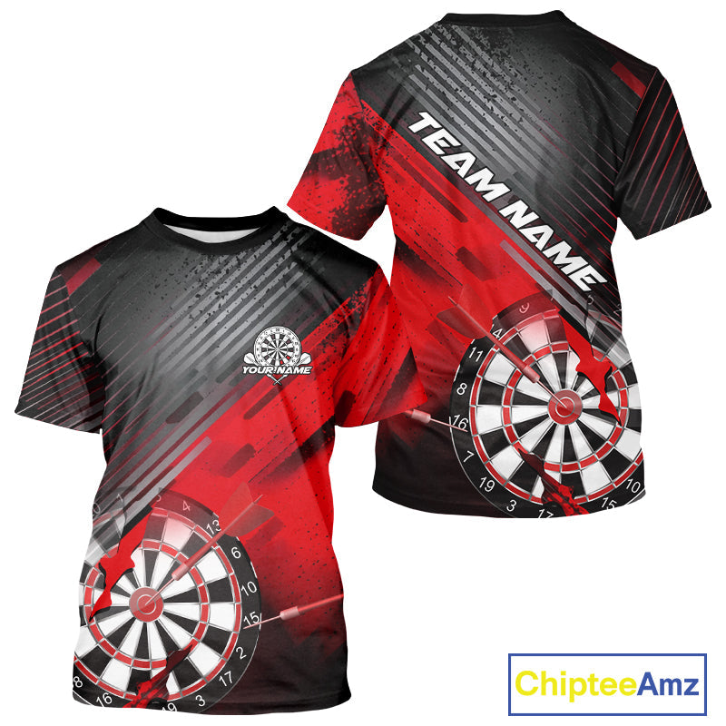 Custom Grunge Red Dartboard Dart Team T-Shirts For Men, Dart Players Jerseys IPHW9974