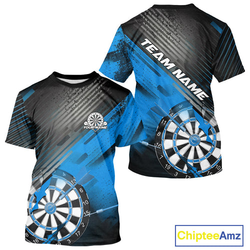 Custom Grunge Blue Dartboard Dart Team T-Shirts For Men, Dart Players Jerseys IPHW9975