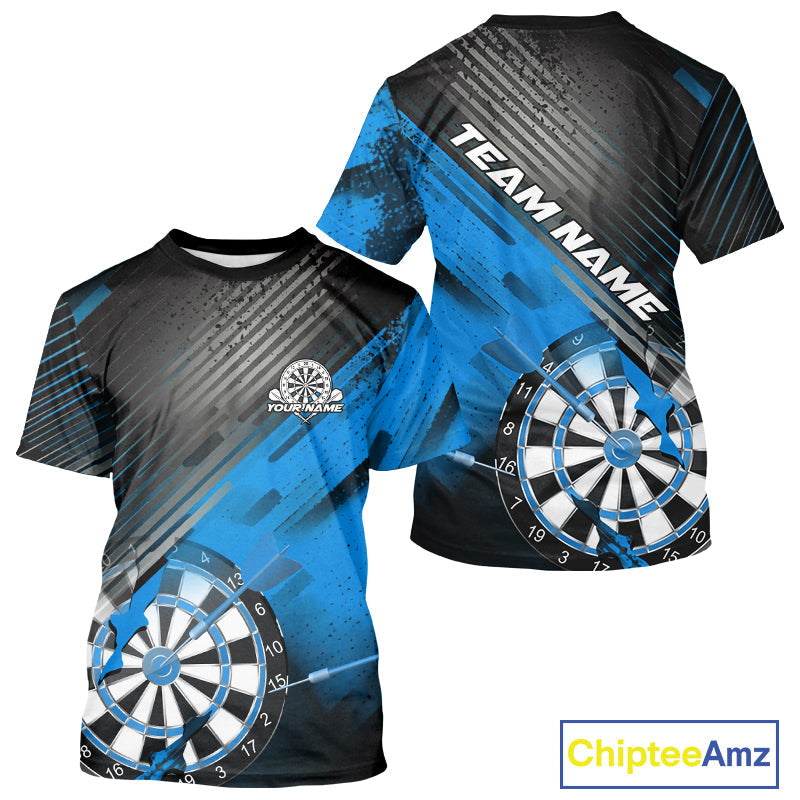 Custom Grunge Blue Dartboard Dart Team T-Shirts For Men, Dart Players Jerseys IPHW9975