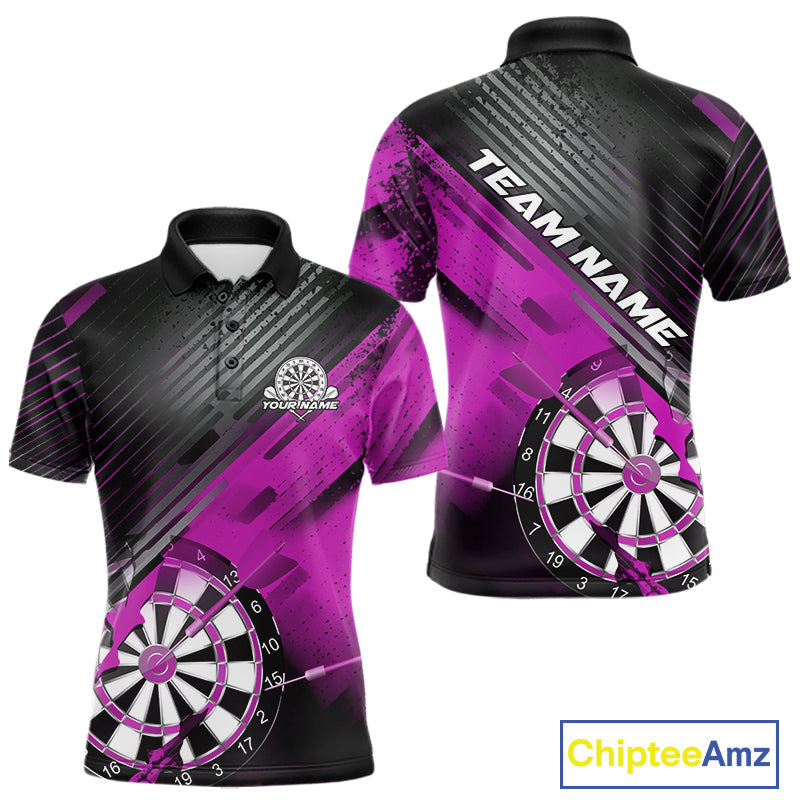 Custom Grunge Purple Dartboard Dart Team Polo Shirts For Men, Dart Players Jerseys IPHW9977
