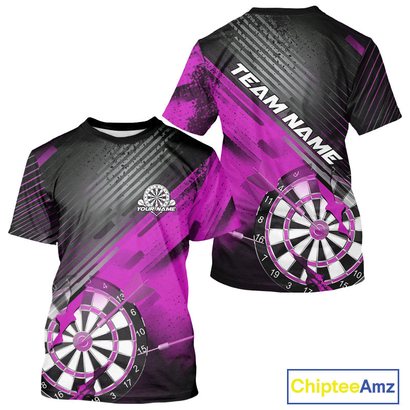 Custom Grunge Purple Dartboard Dart Team T-Shirts For Men, Dart Players Jerseys IPHW9977