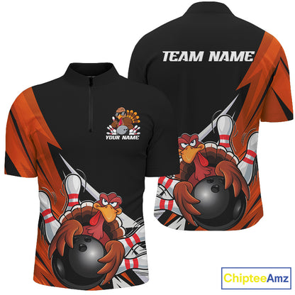Black And Orange Custom Funny Turkey Bowling Team Shirts For Men, Thanksgiving Bowling Outfit IPHW7877